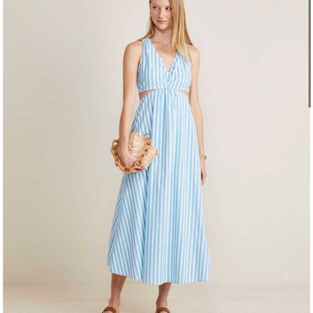 Vineyard Vines Cutout Maxi Dress Color: Kitt Stripe-Mist Blue - Picture 2 of 10